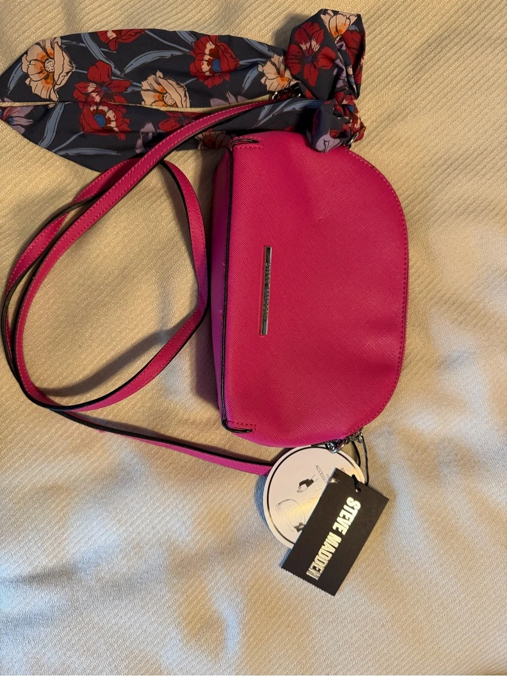 Steve Madden Hot Pink Crossbody with Floral Scarf Detail